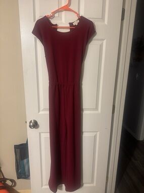 LOFT Burgundy Red Cap-Sleeve Jumpsuit